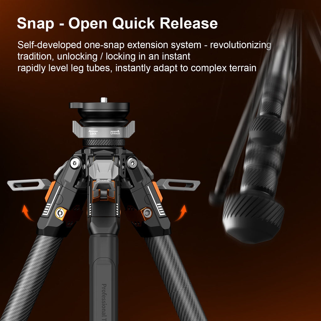 COMAN T1S Carbon Fiber Video Tripod Snap-Open 164.6cm