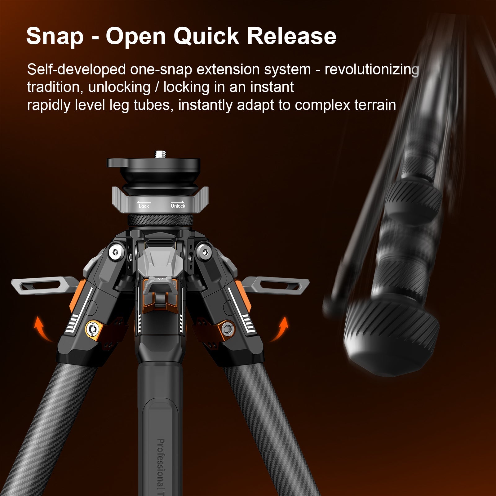 COMAN T1S Carbon Fiber Video Tripod Snap-Open 164.6cm