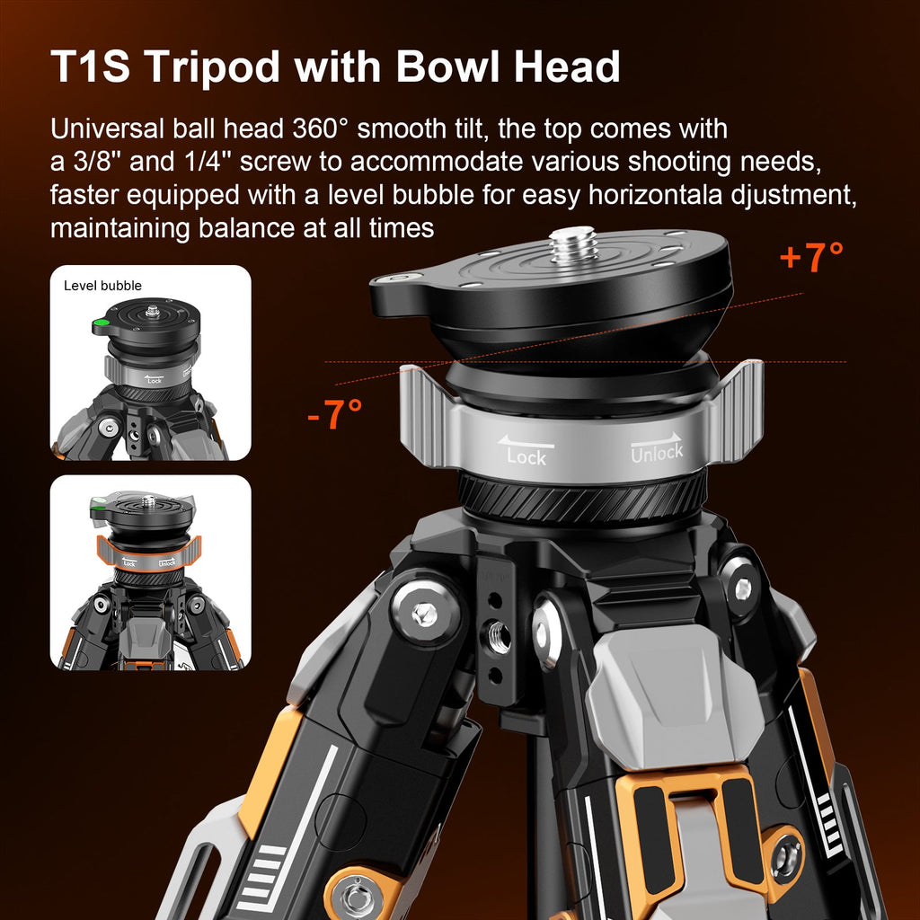 COMAN T1S Carbon Fiber Video Tripod Snap-Open 164.6cm