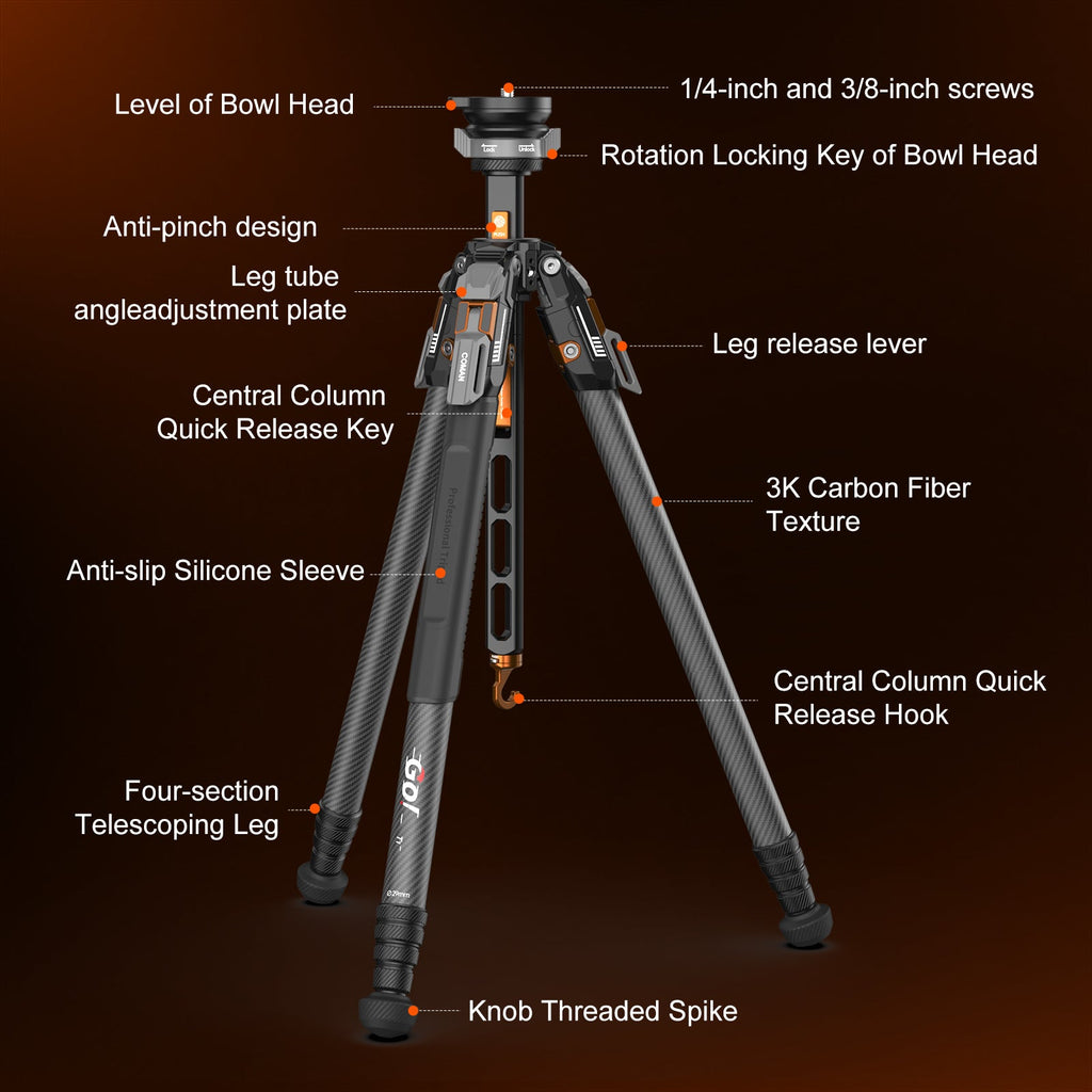COMAN T1S Carbon Fiber Video Tripod Snap-Open 164.6cm