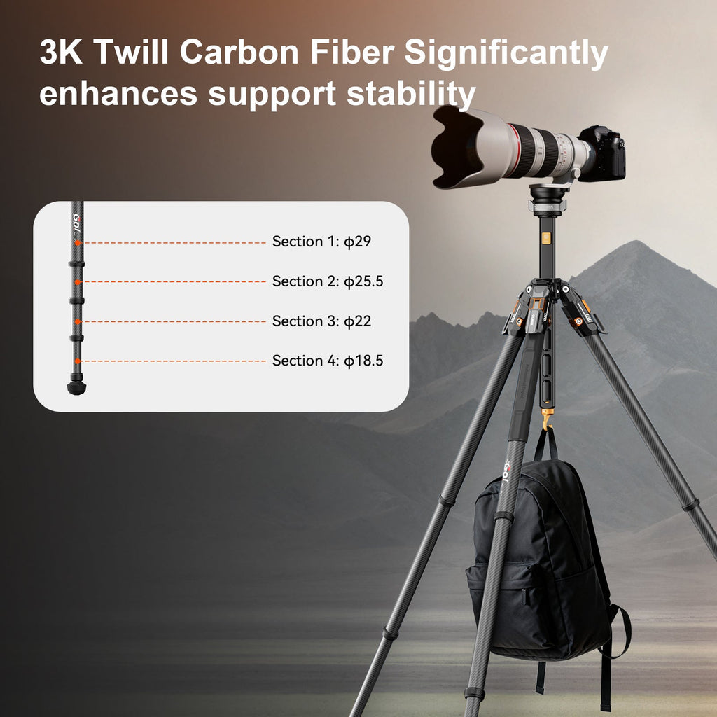 COMAN T1S Carbon Fiber Video Tripod Snap-Open 164.6cm
