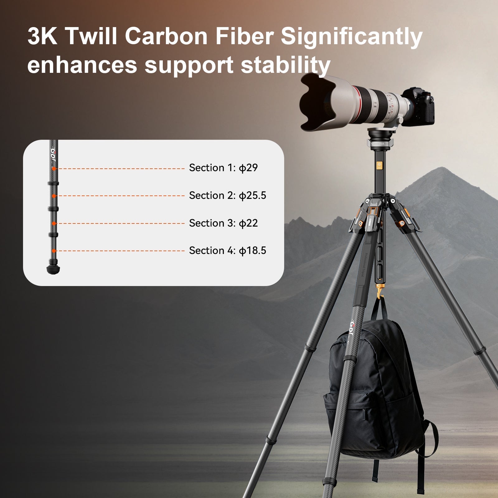 COMAN T1S Carbon Fiber Video Tripod Snap-Open 164.6cm