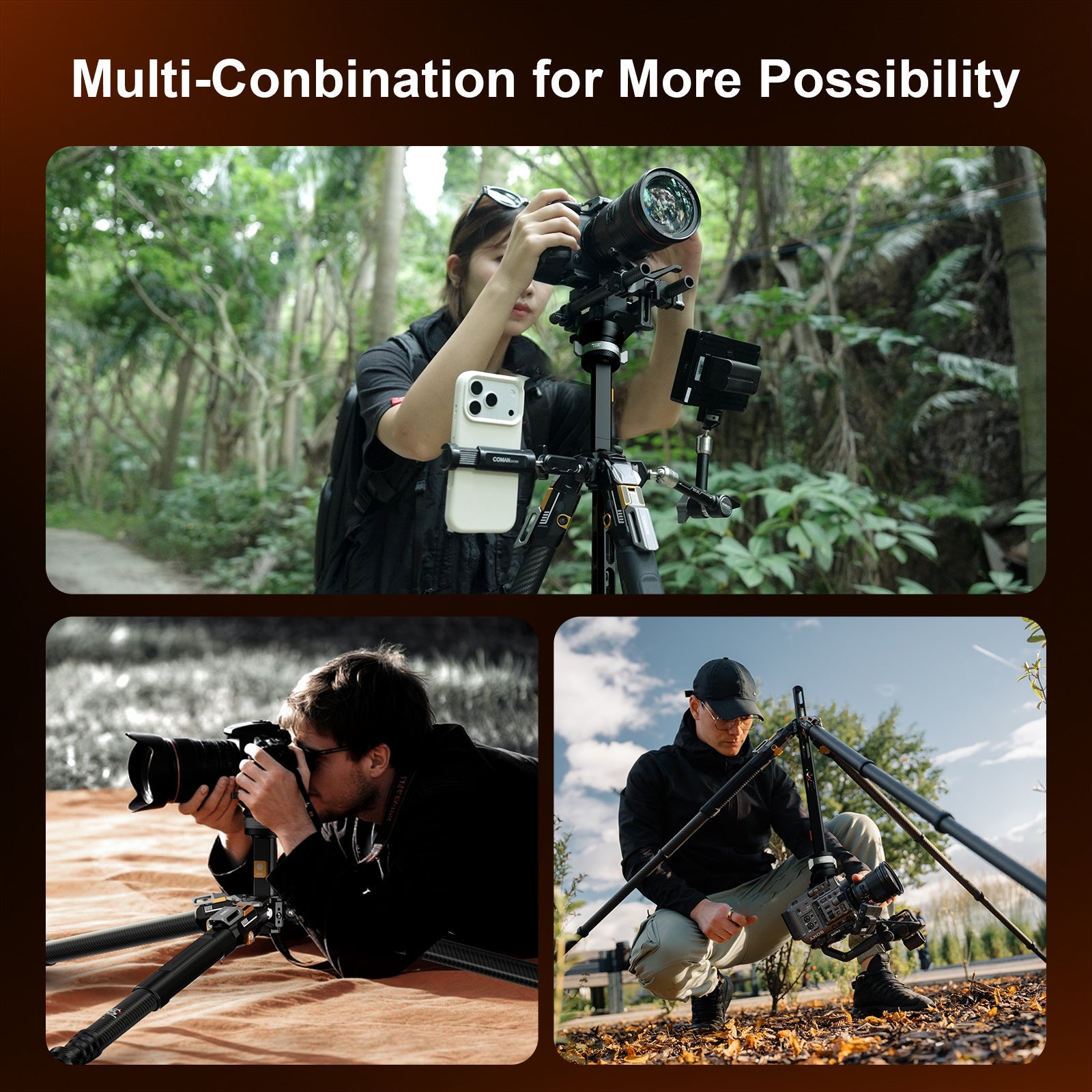 COMAN T1S Carbon Fiber Video Tripod Snap-Open 164.6cm