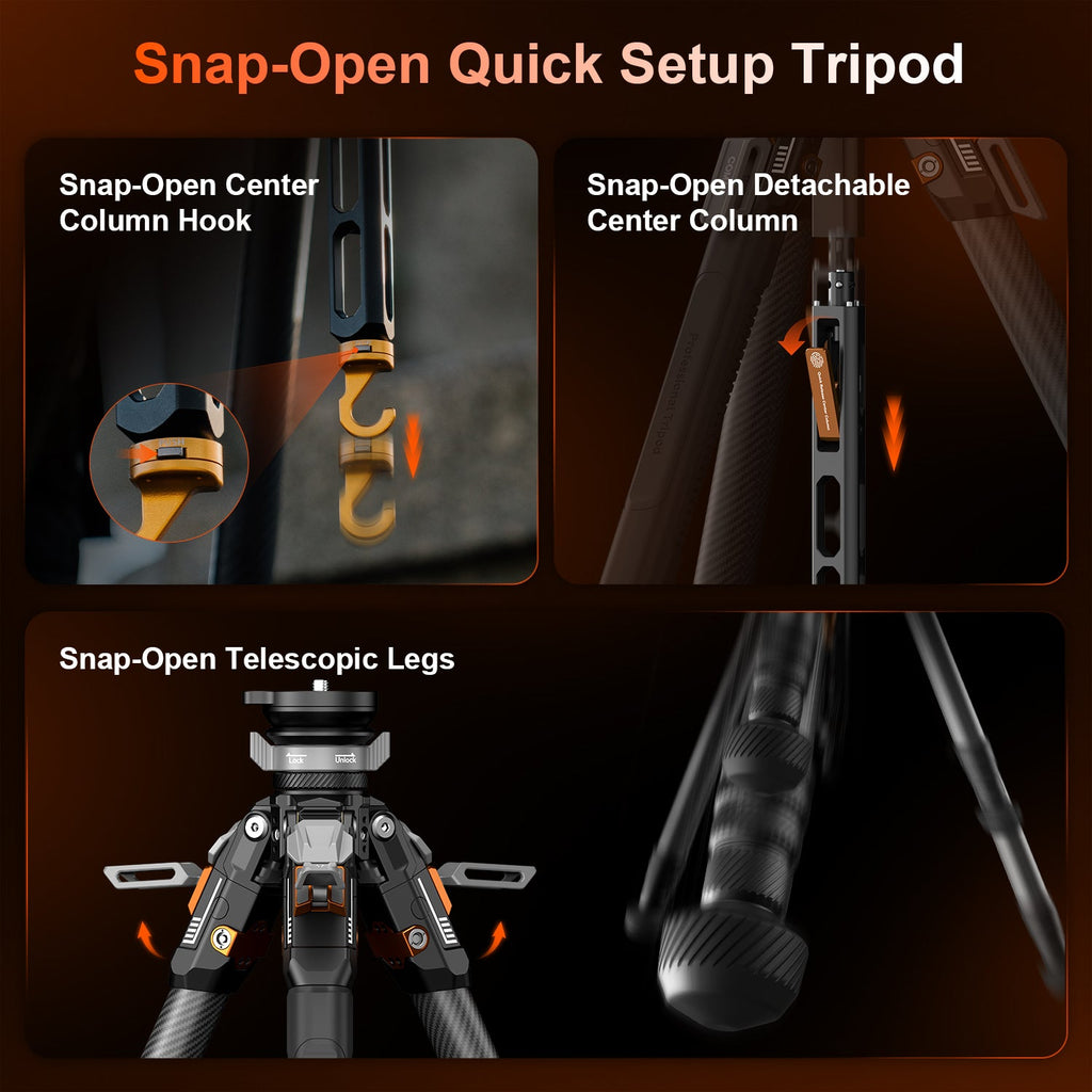 COMAN T1S Carbon Fiber Video Tripod Snap-Open 164.6cm